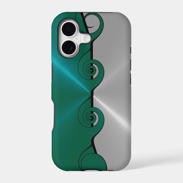 Silver Green Stainless Metallic Swirl Pattern Iphone Case (Back)