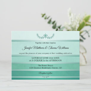 Silver Green Striped Tone on Tone Wedding Invitation