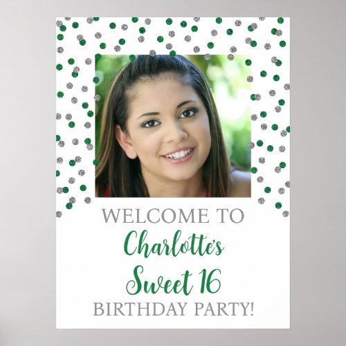 Silver Green Sweet 16 Birthday 18x24 Photo Poster