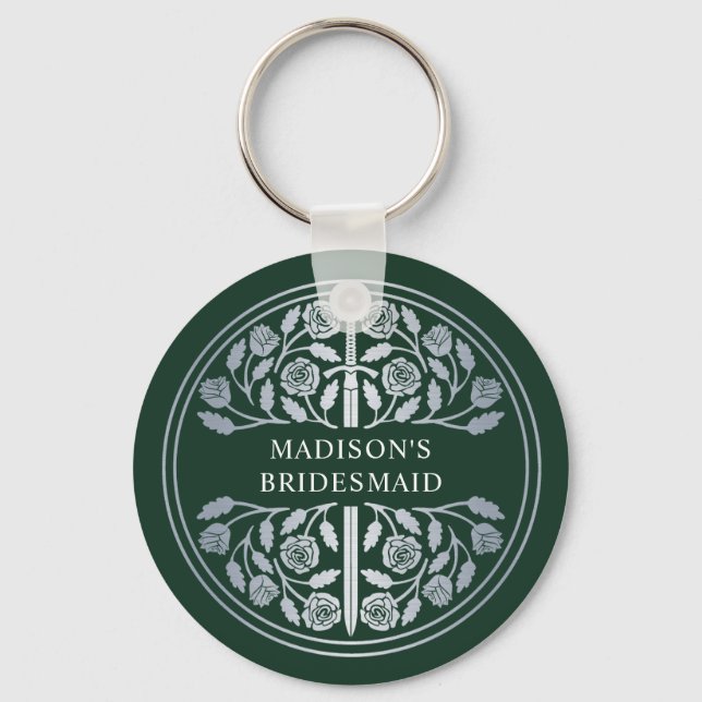 Silver Green Sword Bridesmaid Royal Wedding Gift Keychain (Front)