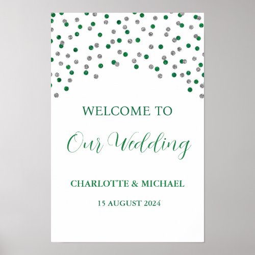 Silver Green Wedding Welcome Custom 12x18 Poster