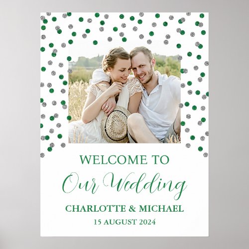 Silver Green Wedding Welcome Custom 18x24 Photo Poster