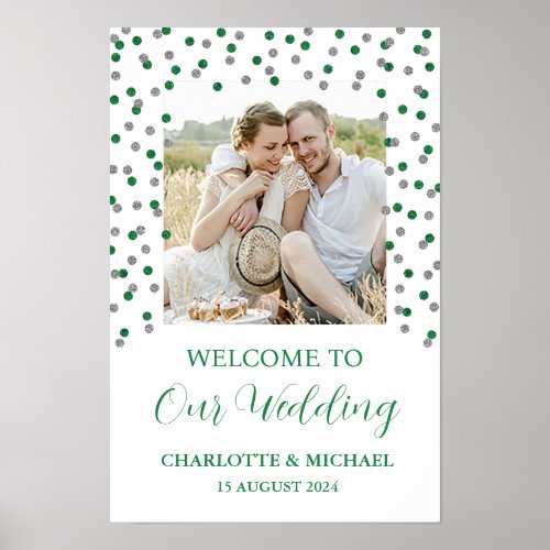 Silver Green Wedding Welcome Custom 20x30 Photo Poster