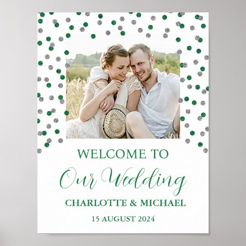 Silver Green Wedding Welcome Custom 85x11 Photo Poster