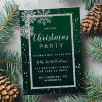 Silver green white snowflakes Christmas Party  Invitation