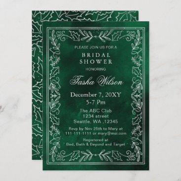 Silver Green Winter Foliage Holiday Bridal Shower Invitation
