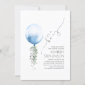 Silver Greenery and Blue Balloon Baby Shower Invit Invitation (Front)