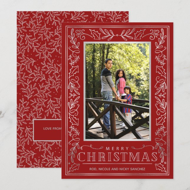 Silver Greenery Christmas Photo Holiday Card (Front/Back)