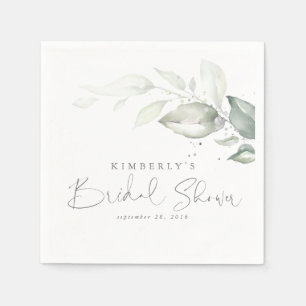 Silver Greenery Leaves Elegant Bridal Shower Napkins