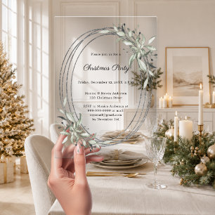 Silver greenery winter luxury Christmas Party Acrylic Invitations