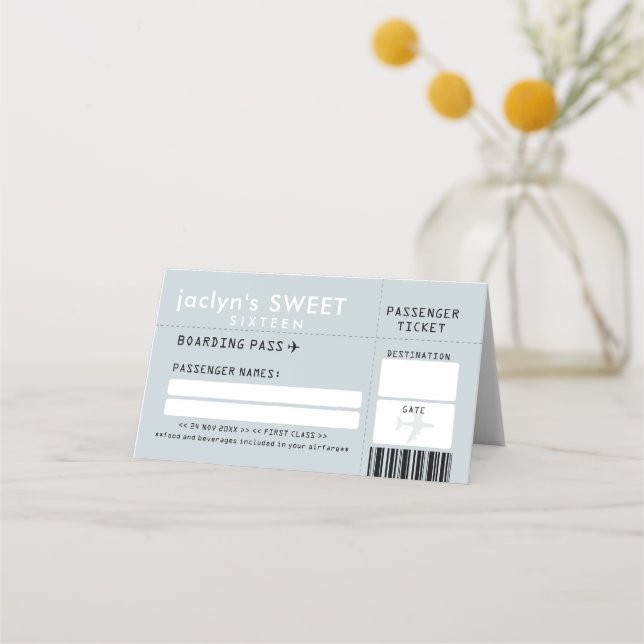 Silver Grey Airline Ticket Escort Place Card (Front)