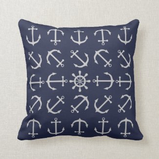 Silver Grey Anchor Navy Blue Throw Pillow