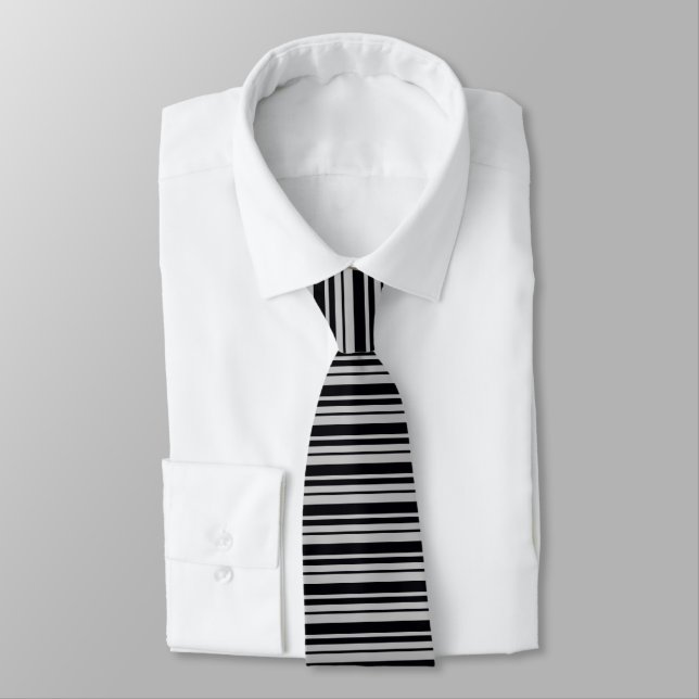Silver Grey and Black Stripes Tie (Tied)