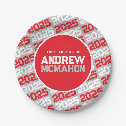 Silver Grey and Red Personalized Graduation Paper Plates