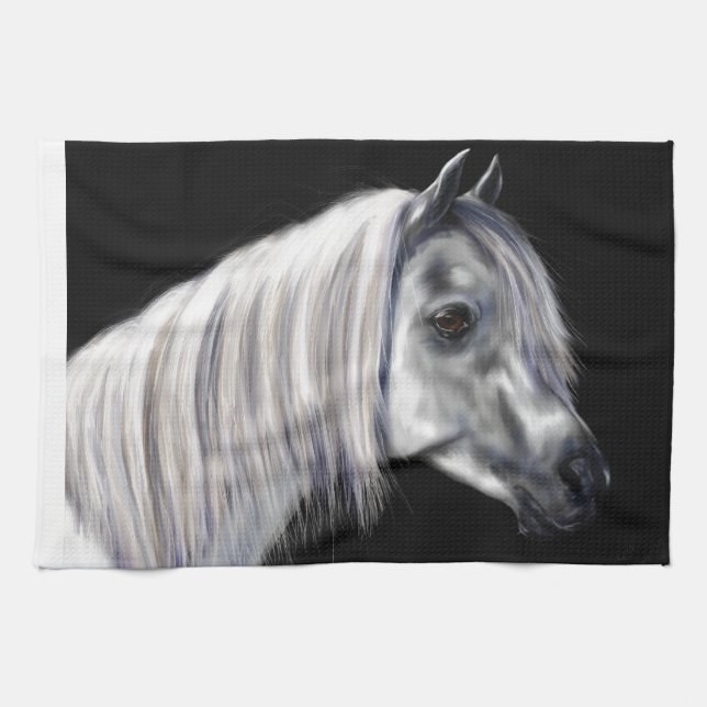 Silver Grey Arabian Horse Kitchen Towel (Horizontal)