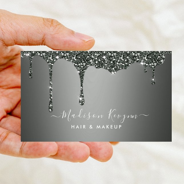 Silver Grey Background Dripping Glitter Texture  Business Card (Creator Uploaded)