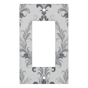 Silver Grey Baroque Damask Floral Pattern Light Switch Cover