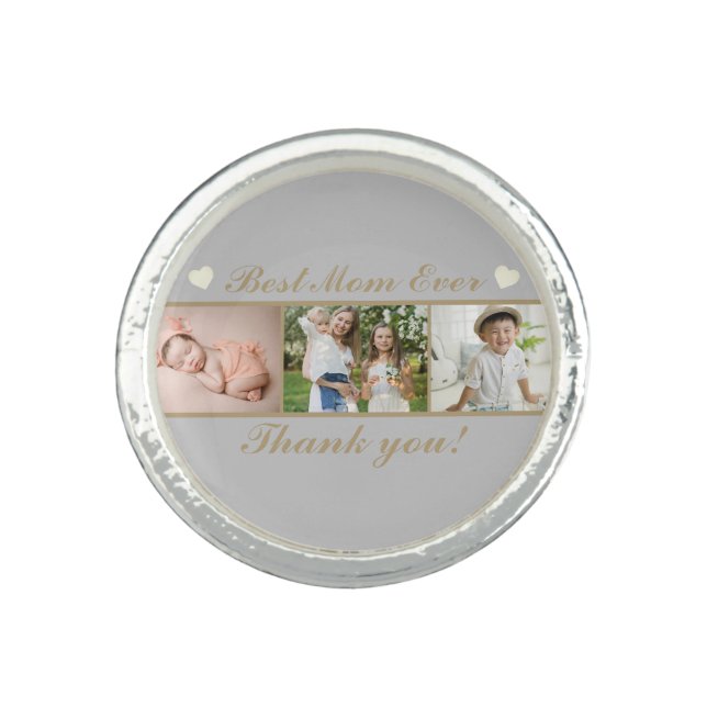 Silver Grey Best Mom Ever Photo Ring (Front)