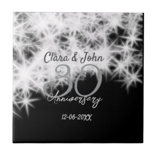 Silver grey black 30th wedding anniversary glitter ceramic tile