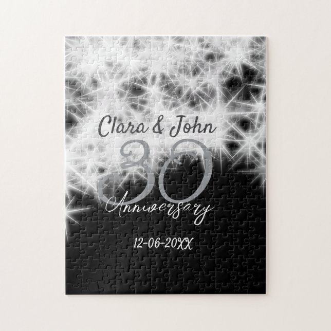 Silver grey black 30th wedding anniversary glitter jigsaw puzzle (Vertical)