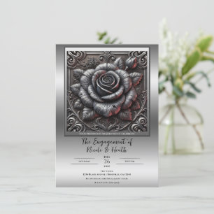 Silver Grey & Black Rose Elegant Gothic Engagement Invitation