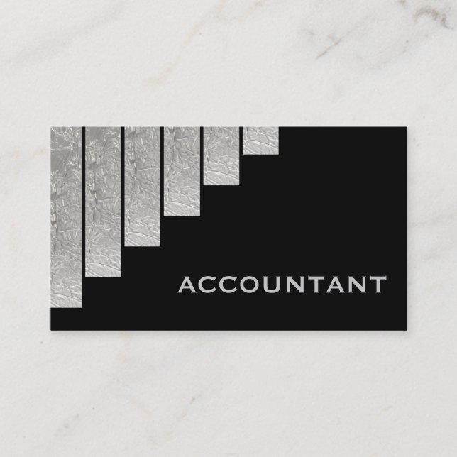 Silver grey, black vertical stripes accountant business card (Front)