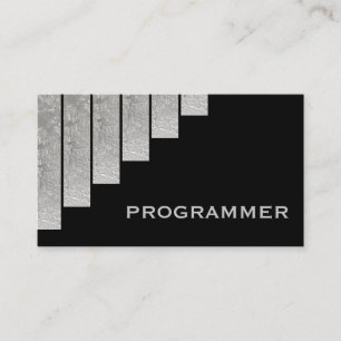 Silver grey, black vertical stripes programmer business card