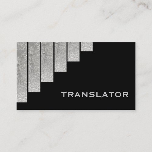 Silver grey black vertical stripes translator business card