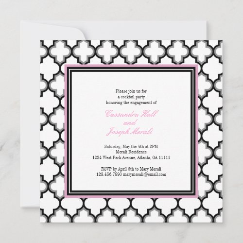 Silver Grey, Black &amp; White Invitation, Pink