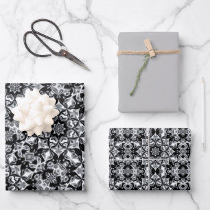 Silver (Grey), Black & White Pattern Wrapping Paper Sheets