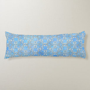 Silver Grey Blue Dancing Scrolls Pattern Body Pillow