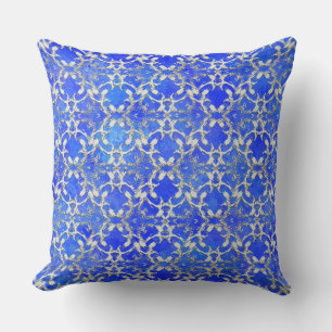 Silver Grey Blue Dancing Scrolls Pattern Throw Pillow