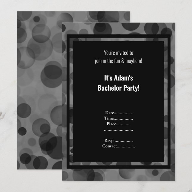 Silver Grey Bokeh Masculine Bachelor Party Invitation (Front/Back)