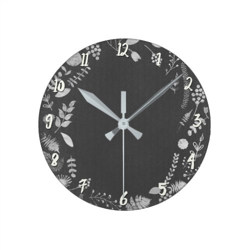 Silver Grey Botanical Leaves Personalized Custom Round Clock