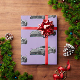 Silver Grey C8 Corvette Sports Car Hand Drawn Wrapping Paper