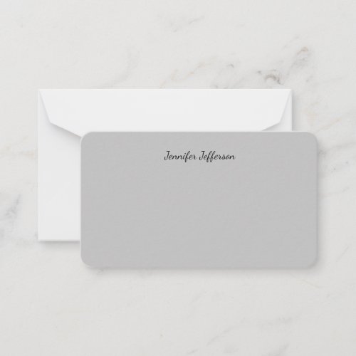 Silver Grey Calligraphy Name Plain Professional Note Card