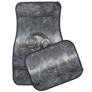 Silver Grey Cancer Zodiac Sign in Distressed Style Car Mat