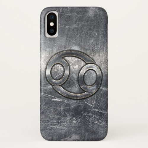 Silver Grey Cancer Zodiac Sign in Distressed Style iPhone XS Case