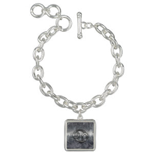 Silver Grey Cancer Zodiac Sign in Distressed Style Charm Bracelet