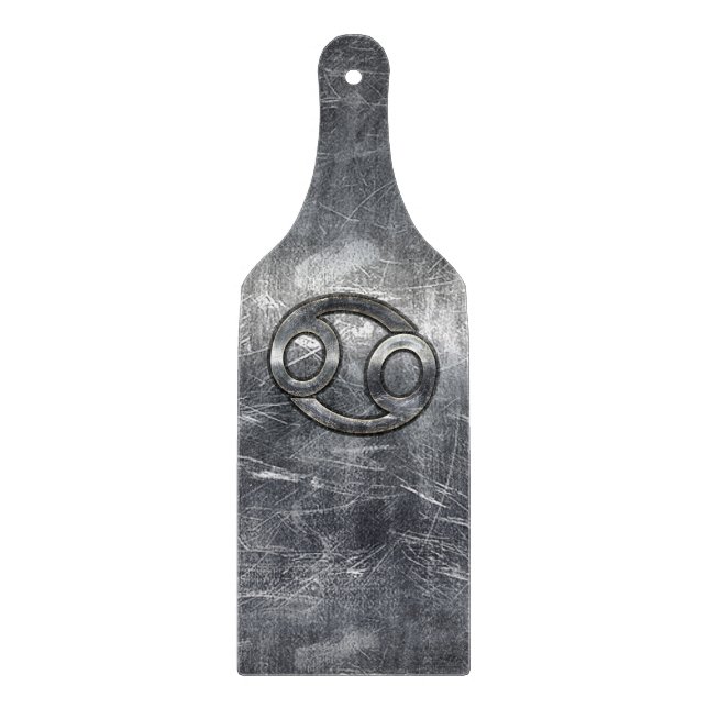 Silver Grey Cancer Zodiac Sign in Distressed Style Cutting Board (Front)