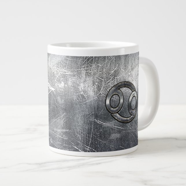Silver Grey Cancer Zodiac Sign in Distressed Style Giant Coffee Mug (Front Right)