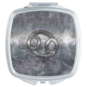 Silver Grey Cancer Zodiac Sign in Distressed Style Mirror For Makeup