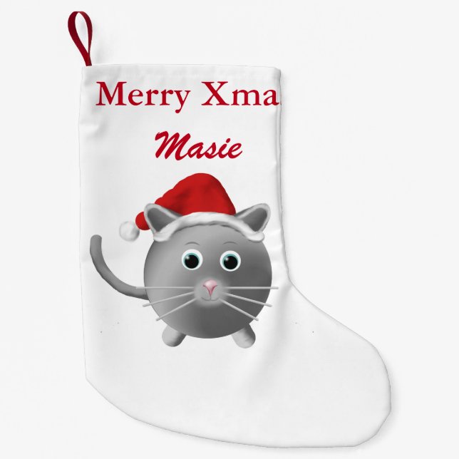 Silver Grey Cat Christmas Stocking (Front)