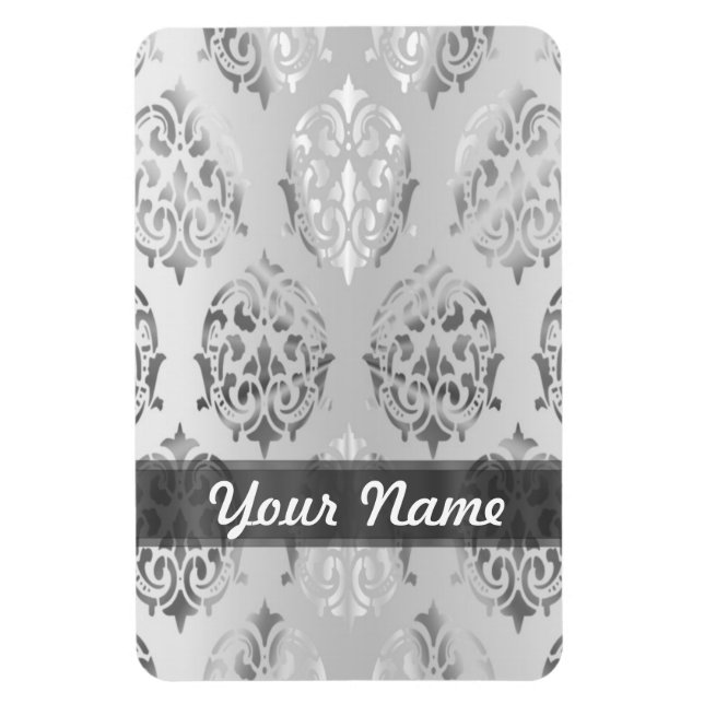 Silver grey damask magnet (Vertical)