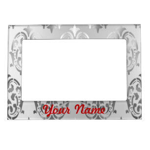 Silver grey damask magnetic picture frame