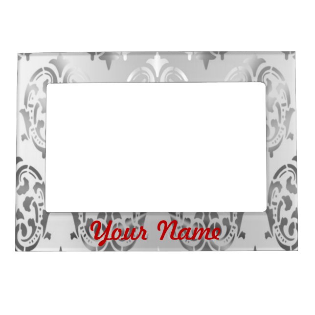 Silver grey damask magnetic picture frame (Front)