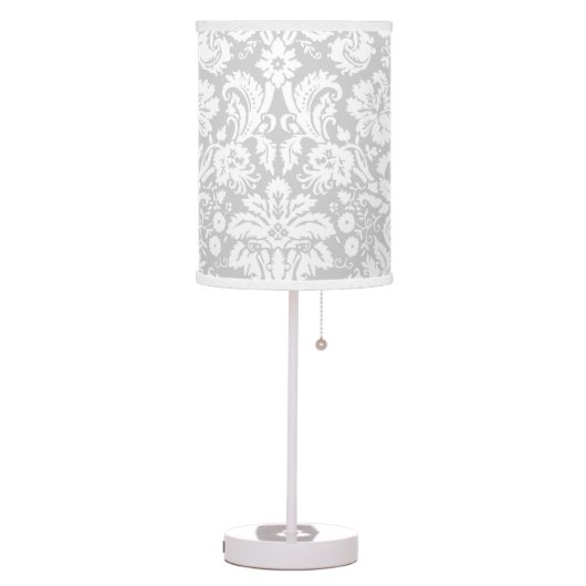 Silver Grey Damask pattern Table Lamp (Left)