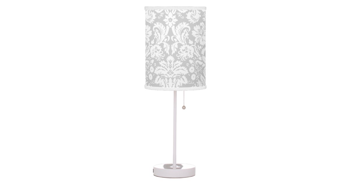 Silver Grey Damask Pattern Table Lamp Zazzle Com