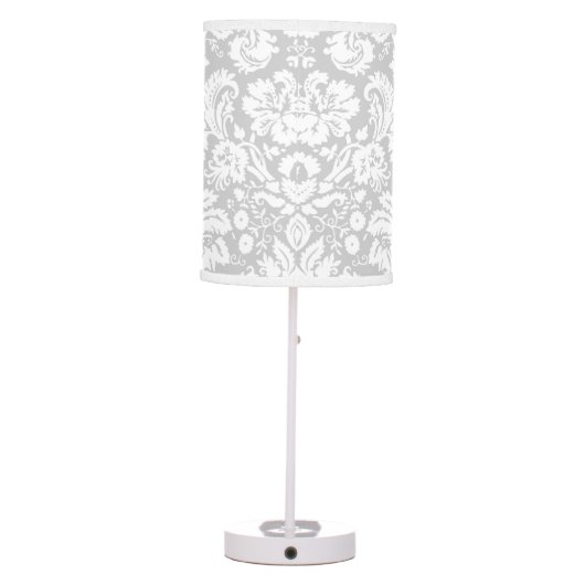 Silver Grey Damask pattern Table Lamp (Back)