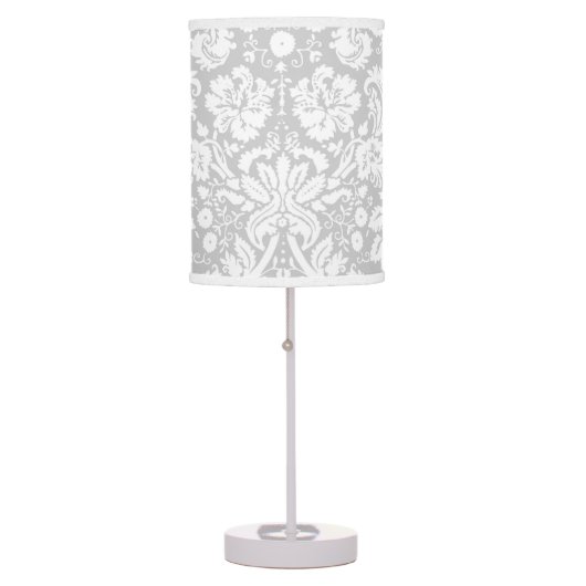 Silver Grey Damask pattern Table Lamp (Front)